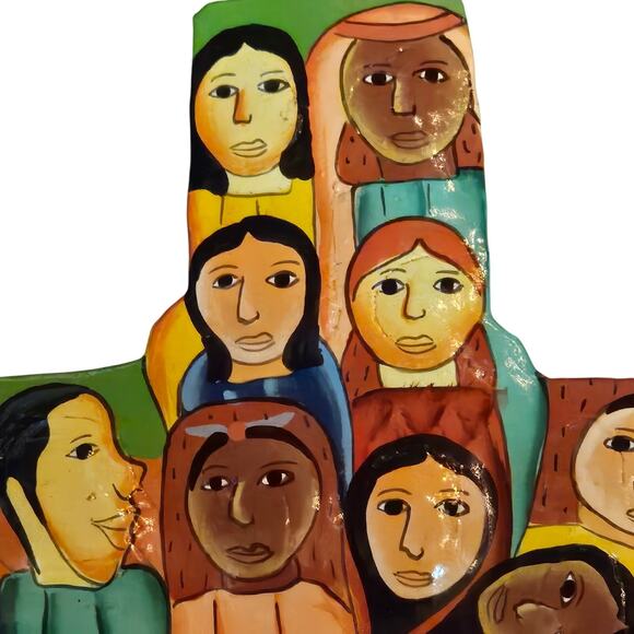 Vtg Handmade/painted Metal Christian People of the World Wall Hanging Folk art - Picture 3 of 7